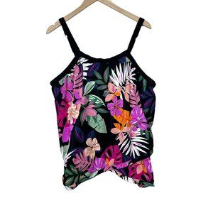 Swim Solutions Women's Floral Multicolor Underwire Tankini swimsuit Top Size 24W